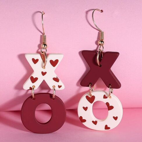 Valentine's Day Earrings for Women - Red Heart XO Clay Dangle Jewelry, Valentines Day Outfit Accessories Gifts in Saudi Arabia