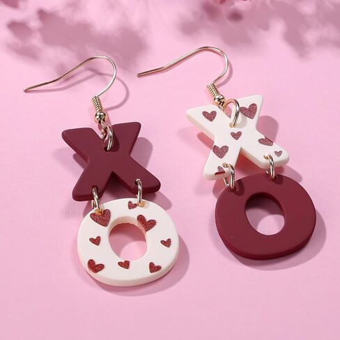 Valentine's Day Earrings for Women - Red Heart XO Clay Dangle Jewelry, Valentines Day Outfit Accessories Gifts in Saudi Arabia