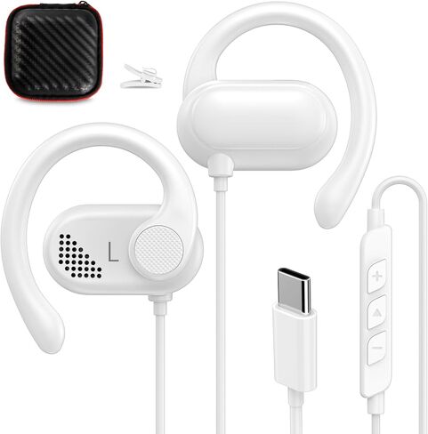 سماعات أذن سلكية مفتوحة لهاتف Samsung S24 Ultra S23 Fe S22+ A35، سماعة أذن USB من النوع C مع ميكروفون فوق الأذن سلكية مع خطاف أذن لهاتف iPhone 15 Pro Max Plus iPad 10 Air Pixel 8a 8 7 Pro OnePlus 12 11 in Kuwait