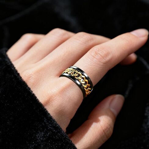 Spinner Ring Band with Chain Link Stainless Steel Modern Minimalist Accessory for Men and Women, Stylish Fashion Piece in Saudi Arabia