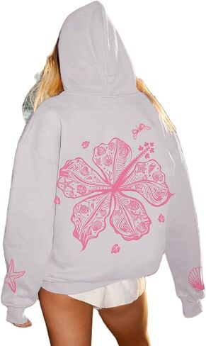 OOYDNZQL Women Teen Girls Graphic Oversized Hoodies Cute Embroidery Long Sleeve Hooded Sweatshirt Aesthetic Preppy Hoodies in Saudi Arabia