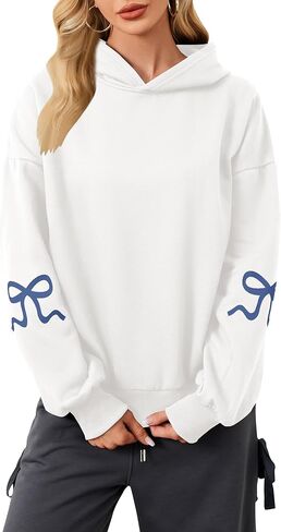 OOYDNZQL Women Teen Girls Graphic Oversized Hoodies Cute Embroidery Long Sleeve Hooded Sweatshirt Aesthetic Preppy Hoodies in Saudi Arabia
