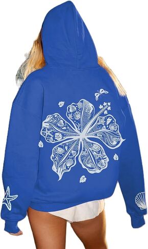 OOYDNZQL Women Teen Girls Graphic Oversized Hoodies Cute Embroidery Long Sleeve Hooded Sweatshirt Aesthetic Preppy Hoodies in Saudi Arabia