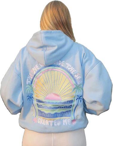 OOYDNZQL Women Teen Girls Graphic Oversized Hoodies Cute Embroidery Long Sleeve Hooded Sweatshirt Aesthetic Preppy Hoodies in Saudi Arabia