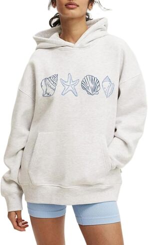 OOYDNZQL Women Teen Girls Graphic Oversized Hoodies Cute Embroidery Long Sleeve Hooded Sweatshirt Aesthetic Preppy Hoodies in Saudi Arabia