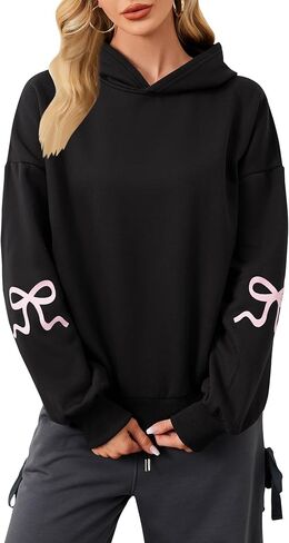 OOYDNZQL Women Teen Girls Graphic Oversized Hoodies Cute Embroidery Long Sleeve Hooded Sweatshirt Aesthetic Preppy Hoodies in Saudi Arabia