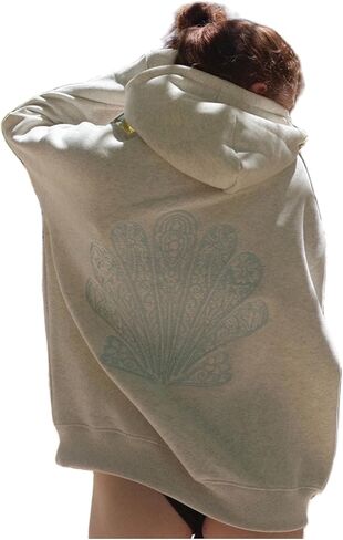 OOYDNZQL Women Teen Girls Graphic Oversized Hoodies Cute Embroidery Long Sleeve Hooded Sweatshirt Aesthetic Preppy Hoodies in Saudi Arabia