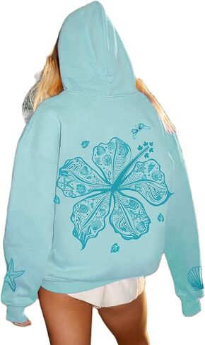 OOYDNZQL Women Teen Girls Graphic Oversized Hoodies Cute Embroidery Long Sleeve Hooded Sweatshirt Aesthetic Preppy Hoodies in Saudi Arabia