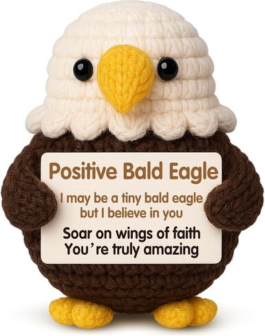 Faith Based Gifts for Women Men - Positive Crochet Bald Eagle with Inspirational Card - Handmade Religious Spiritual Gifts for Friends, Dad, Mom - Cute Knitted Emotional Christian Support Doll for Birthday, Christmas, Encouragement Decor in Kuwait