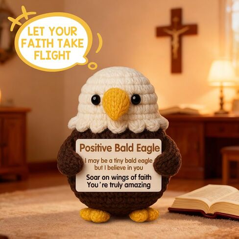 Faith Based Gifts for Women Men - Positive Crochet Bald Eagle with Inspirational Card - Handmade Religious Spiritual Gifts for Friends, Dad, Mom - Cute Knitted Emotional Christian Support Doll for Birthday, Christmas, Encouragement Decor in Kuwait