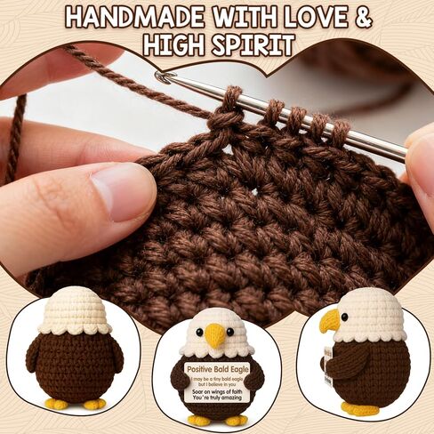 Faith Based Gifts for Women Men - Positive Crochet Bald Eagle with Inspirational Card - Handmade Religious Spiritual Gifts for Friends, Dad, Mom - Cute Knitted Emotional Christian Support Doll for Birthday, Christmas, Encouragement Decor in Kuwait
