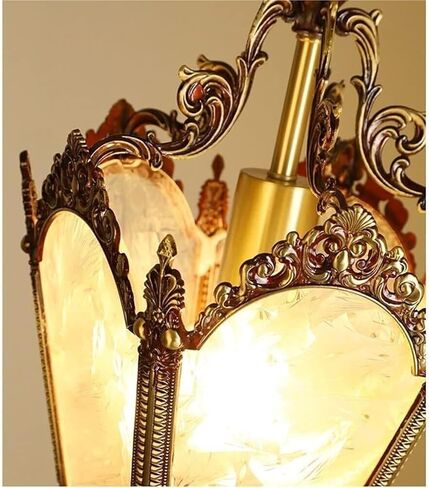 LNPTAL Vintage Brass Lantern Pendant Light, Rustic E27 Chain Hanging Chandelier, Ornate Foyer Ceiling Lamp with Frosted Glass Panels for Entryway, Hallway, Dining Room in Saudi Arabia