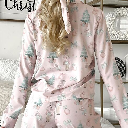 Aopwsrlyi Christmas Satin Silk Pajama Set for Women Long Sleeve Button Up Shirt + Pants Cute 2 Piece Xmas Jammies in Saudi Arabia