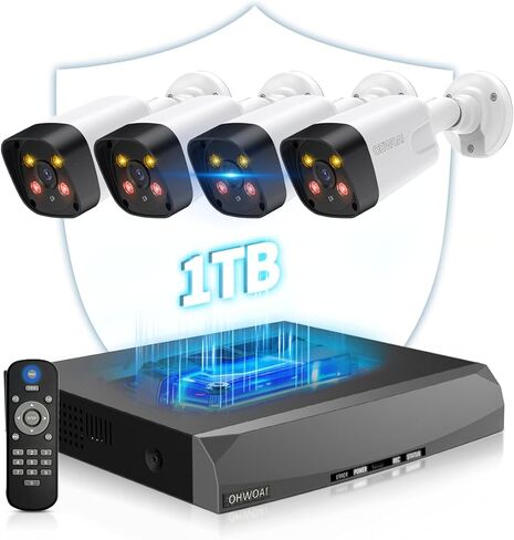 《𝟭𝟯𝟬°𝗪𝗶𝗱𝗲 𝗔𝗻𝗴𝗹𝗲 & 𝟮-𝗪𝗮𝘆 𝗔𝘂𝗱𝗶𝗼》Outdoor Security Camera System, 4K/8MP IP Wired Cameras, Video Surveillance Systems, Surveillance DVR Kits in Kuwait