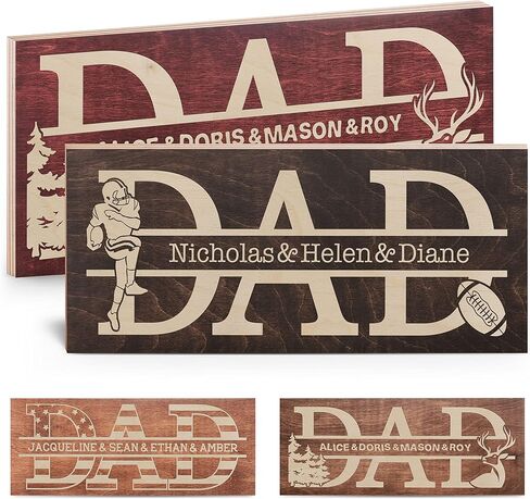 هدايا للأب من الابنة، لافتة خشبية مخصصة للأب مع أسماء الأطفال | علم الولايات المتحدة الأمريكية - 5 ألوان خشبية | هدايا خشبية مخصصة للأب والأب والأطفال لتزيين الحائط in Kuwait