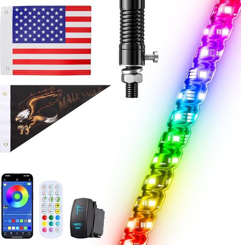 2 PCS 3FT Whip Lights with Spring Base，APP & Remote Control Led Whip Lights for Side by Side, Spiral RGB Chasing Lighted Whips with Rocker Switch, Misic Led Whips for UTV ATV RZR SXS Can-Am in Kuwait