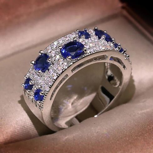 Dazzling Blue/White Cubic Zirconia Ring for Women Luxury Accessories for Wedding Ceremony in Saudi Arabia