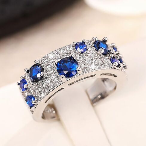 Dazzling Blue/White Cubic Zirconia Ring for Women Luxury Accessories for Wedding Ceremony in Saudi Arabia