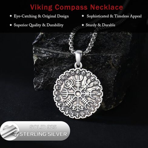 Lfkk Viking Necklace for Men 925 Sterling Silver Norse Mythology Talisman Jewelry Gifts with 22"+2" Rolo Chain in Saudi Arabia