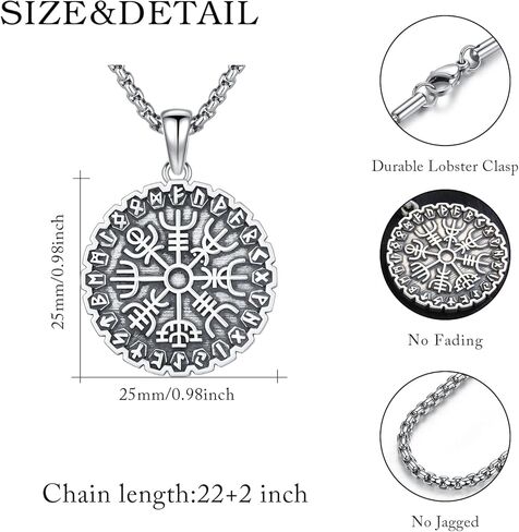 Lfkk Viking Necklace for Men 925 Sterling Silver Norse Mythology Talisman Jewelry Gifts with 22"+2" Rolo Chain in Saudi Arabia