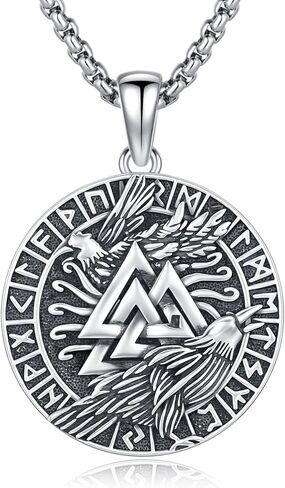 Lfkk Viking Necklace for Men 925 Sterling Silver Norse Mythology Talisman Jewelry Gifts with 22"+2" Rolo Chain in Saudi Arabia