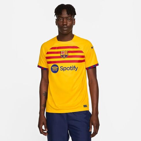 Nike Slim Fit Football Shirt (3XL) - FC Barcelona Fourth T-Shirt (23/24) in Yellow & Red - Jersey for Men's Sports in Saudi Arabia