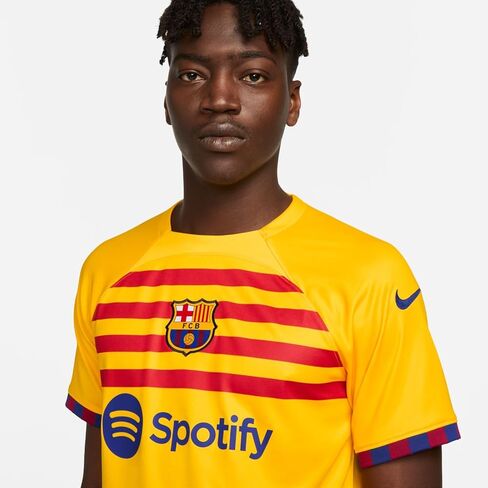 Nike Slim Fit Football Shirt (3XL) - FC Barcelona Fourth T-Shirt (23/24) in Yellow & Red - Jersey for Men's Sports in Saudi Arabia