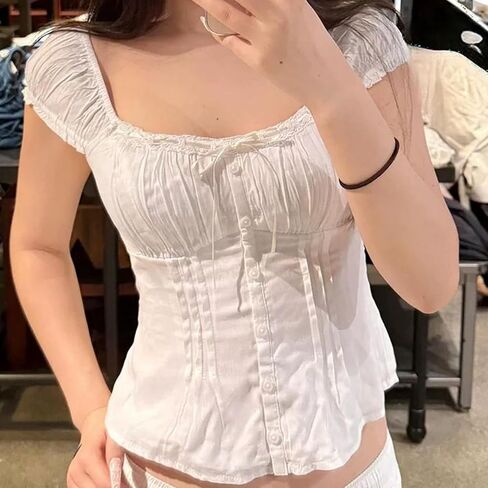 Women Y2k Fairy Coquette Babydoll Shirt Short Sleeve Polka Dot Peplum Baby Tee Blouses Summer Going Out Crop Tops in Saudi Arabia