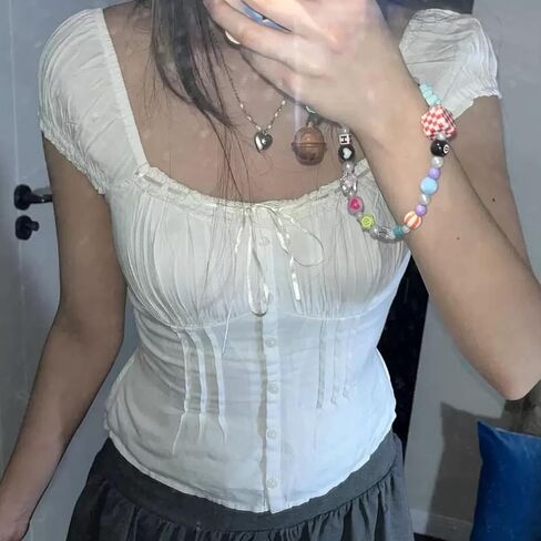 Women Y2k Fairy Coquette Babydoll Shirt Short Sleeve Polka Dot Peplum Baby Tee Blouses Summer Going Out Crop Tops in Saudi Arabia