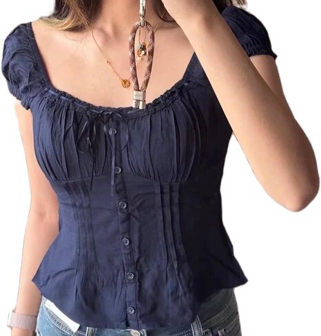 Women Y2k Fairy Coquette Babydoll Shirt Short Sleeve Polka Dot Peplum Baby Tee Blouses Summer Going Out Crop Tops in Saudi Arabia
