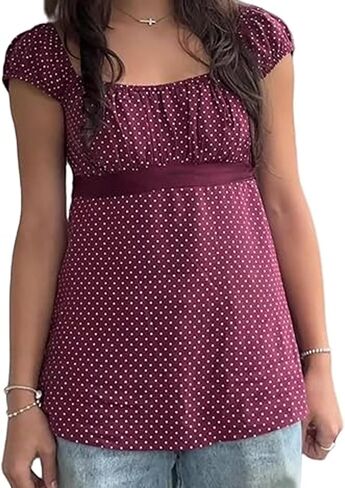 Women Y2k Fairy Coquette Babydoll Shirt Short Sleeve Polka Dot Peplum Baby Tee Blouses Summer Going Out Crop Tops in Saudi Arabia