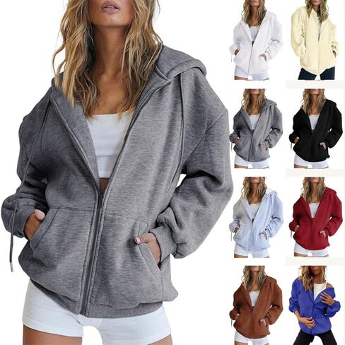 Betadog Fall Sweatshirts for Women Zip Up Hoodies Oversized Sweatshirt Y2K Clothing Casual Drawstring Jacket with Pockets in Saudi Arabia