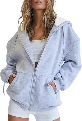 Betadog Fall Sweatshirts for Women Zip Up Hoodies Oversized Sweatshirt Y2K Clothing Casual Drawstring Jacket with Pockets in Saudi Arabia