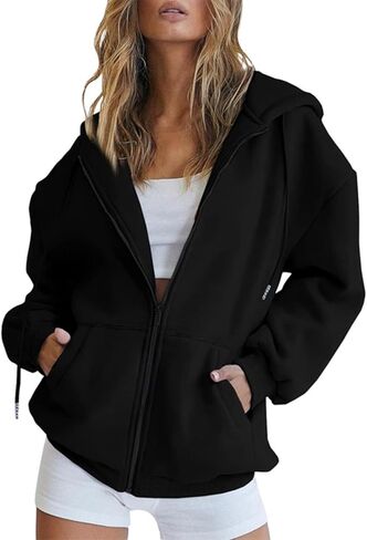 Betadog بلوزات الخريف للنساء زمم هوديس البلوز المتضخم Y2K ملابس عادية الرباط سترة مع جيوب in Kuwait