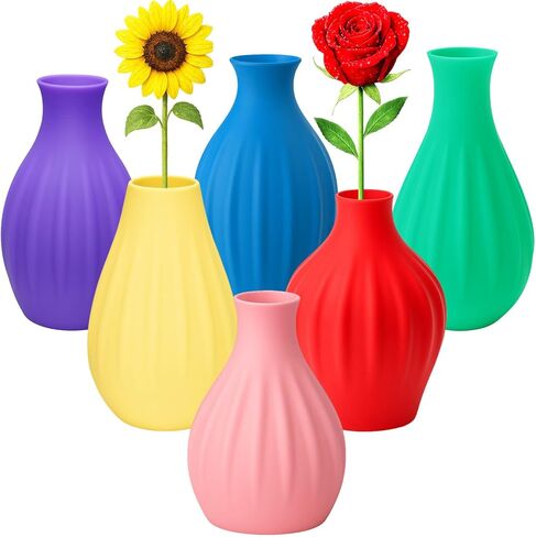 Small Unbreakable Plastic Bud Vases - Set of 6 Colorful Mini Flower Vases for Centerpiece (3.2"-3.9") - Weighted & Leakproof for Table Decor & Plant Lovers in Saudi Arabia