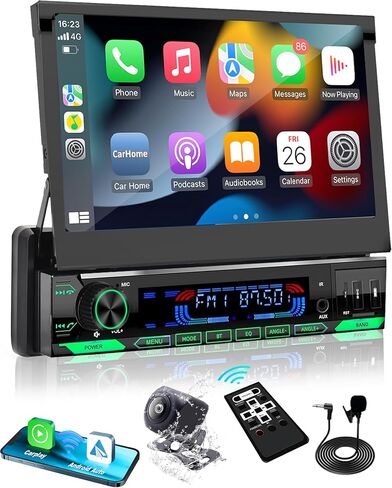 [MOTERIMPY] Y-METDRIVE 7 بوصة واحدة دينار واحد DIN FLIP OUT TOUCH SCREED STEREO مع Apple Carplay و Android AUTO ، جهاز استقبال سيارة قابلة للطي مع الشاشة مع Bluetooth 5.0/FM/AM/USB (TH0029) in Kuwait