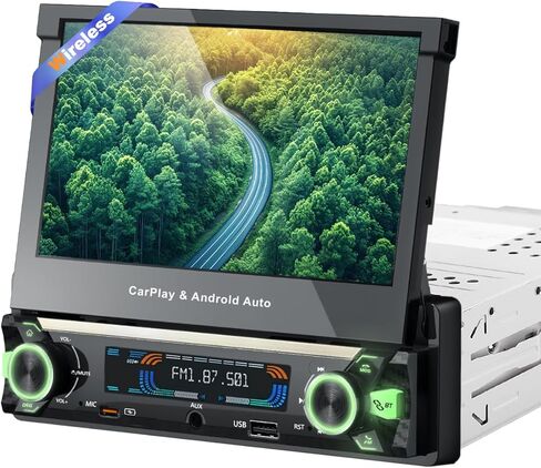 [MOTERIMPY] Y-METDRIVE 7 بوصة واحدة دينار واحد DIN FLIP OUT TOUCH SCREED STEREO مع Apple Carplay و Android AUTO ، جهاز استقبال سيارة قابلة للطي مع الشاشة مع Bluetooth 5.0/FM/AM/USB (TH0029) in Kuwait