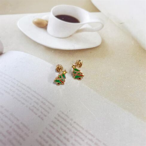 20G Glitter Christmas Tree Green Enamel Flat Screw Back Small Stud Earrings for Women Teens Gold-Plated Colorful Surgical Steel Cartilage Piercing Sleeper Studs Hypoallergenic for Sensitive Ears Festival Party Gift Her Daughter in Saudi Arabia