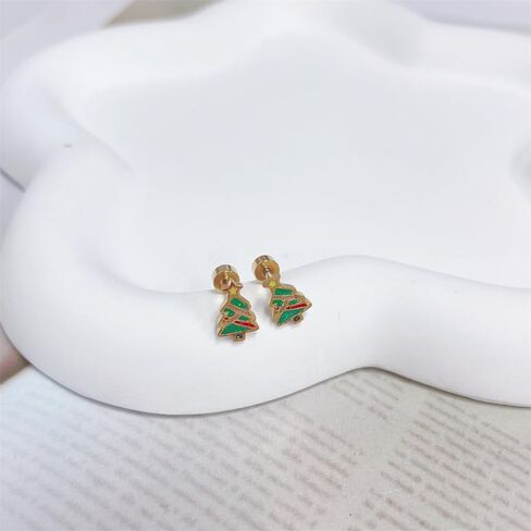 20G Glitter Christmas Tree Green Enamel Flat Screw Back Small Stud Earrings for Women Teens Gold-Plated Colorful Surgical Steel Cartilage Piercing Sleeper Studs Hypoallergenic for Sensitive Ears Festival Party Gift Her Daughter in Saudi Arabia