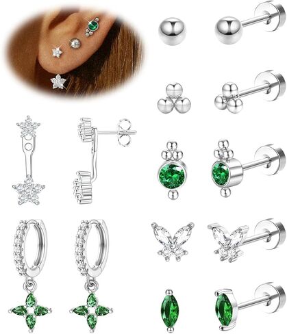 LOYALLOOK Hypoallergenic Flat Back Earrings for Women 14K Gold Plated Surgical Stainless Steel Earrings for Sensitive Ears Flatback Stud Earrings Stud Hoop Cartilage Earring Set for Multiple Piercing in Saudi Arabia