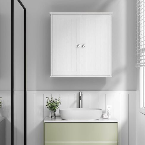 Shintenchi Bathroom Wall Medicine Cabinet with 2 Door, Bathroom Storage Organizer Over The Toilet,Space Saving Storage with 3-Tier Shelves,Solid White in Saudi Arabia