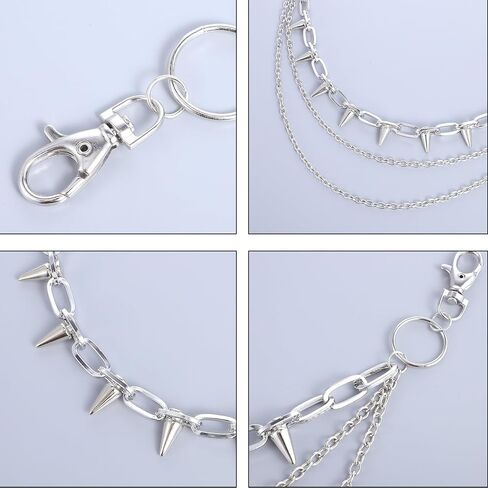 andibro 2pcs الشرير برشام الطبقات سلسلة السراويل للنساء الرجال، القوطية سبايك جان حزام سلاسل المتناثرة محفظة المفاتيح الهيب هوب السائق القوطي الملحقات هدية in Saudi Arabia