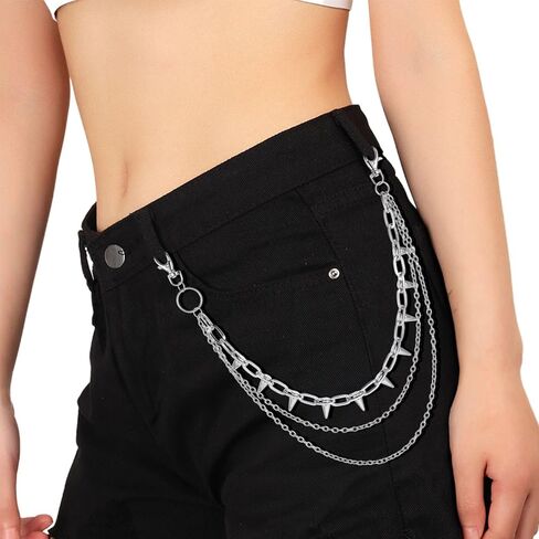 andibro 2pcs الشرير برشام الطبقات سلسلة السراويل للنساء الرجال، القوطية سبايك جان حزام سلاسل المتناثرة محفظة المفاتيح الهيب هوب السائق القوطي الملحقات هدية in Saudi Arabia