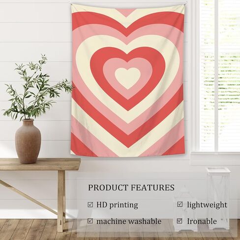 oyanx1 نسيج القلب الأحمر نسيج طويل عمودي الجدار شنقا الحب جرلي الوردي Y2K لطيف 2000s شخصية صغيرة جمالية المرأة غرفة نوم نافذة خلفية Prerry الفصول الدراسية غرفة المدرسة ديكور الفن المخصص 28x40 بوصة in Kuwait