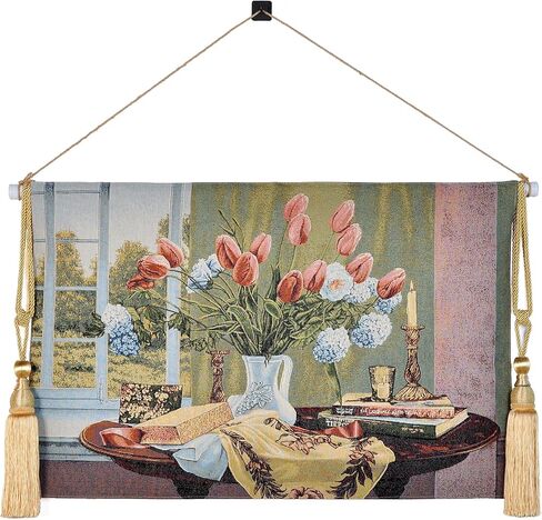 AureoMadis Vintage Woven Tapestry Wall Hanging - Victorian Style Floral Bouquet Jacquard Art, Classic Still Life Flower Basket Decor for Living Room, 36.5 x 28 Inch in Saudi Arabia