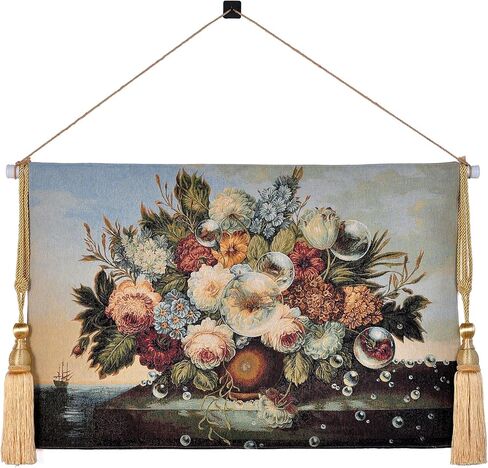 AureoMadis Vintage Woven Tapestry Wall Hanging - Victorian Style Floral Bouquet Jacquard Art, Classic Still Life Flower Basket Decor for Living Room, 36.5 x 28 Inch in Saudi Arabia