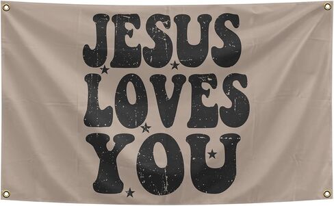 Jesus Loves You Funny Tapestry Meme Cool Banner 3x5 ft Room Guys College Dorm Bedroom Man Cave Girls Wall Decor Outdoor Indoor Hilarious Black, Four Copper Grommets in Saudi Arabia