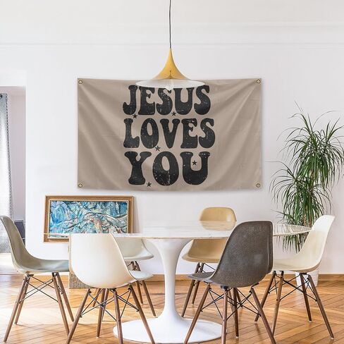 Jesus Loves You Funny Tapestry Meme Cool Banner 3x5 ft Room Guys College Dorm Bedroom Man Cave Girls Wall Decor Outdoor Indoor Hilarious Black, Four Copper Grommets in Saudi Arabia