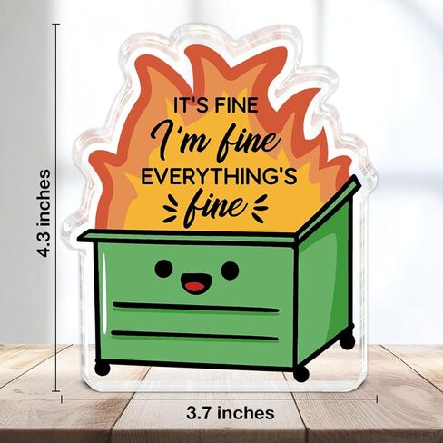 Dumpster Fire Desk Accessories, Employee Appreciation Gifts, Funny Office Gifts for Women Men Coworkers, I'm Fine Everything is Fine Dumpster Acrylic Decor Signs Plaque in Saudi Arabia