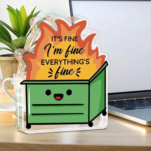 Dumpster Fire Desk Accessories, Employee Appreciation Gifts, Funny Office Gifts for Women Men Coworkers, I'm Fine Everything is Fine Dumpster Acrylic Decor Signs Plaque in Saudi Arabia